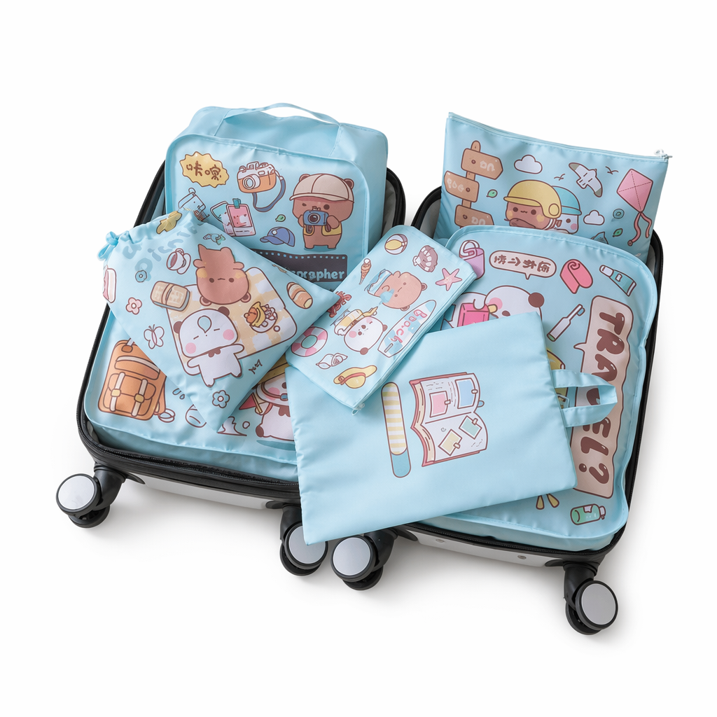 Dudu & Bubu Travel Storage Bag 7 Piece Set for Organized Travel Blue