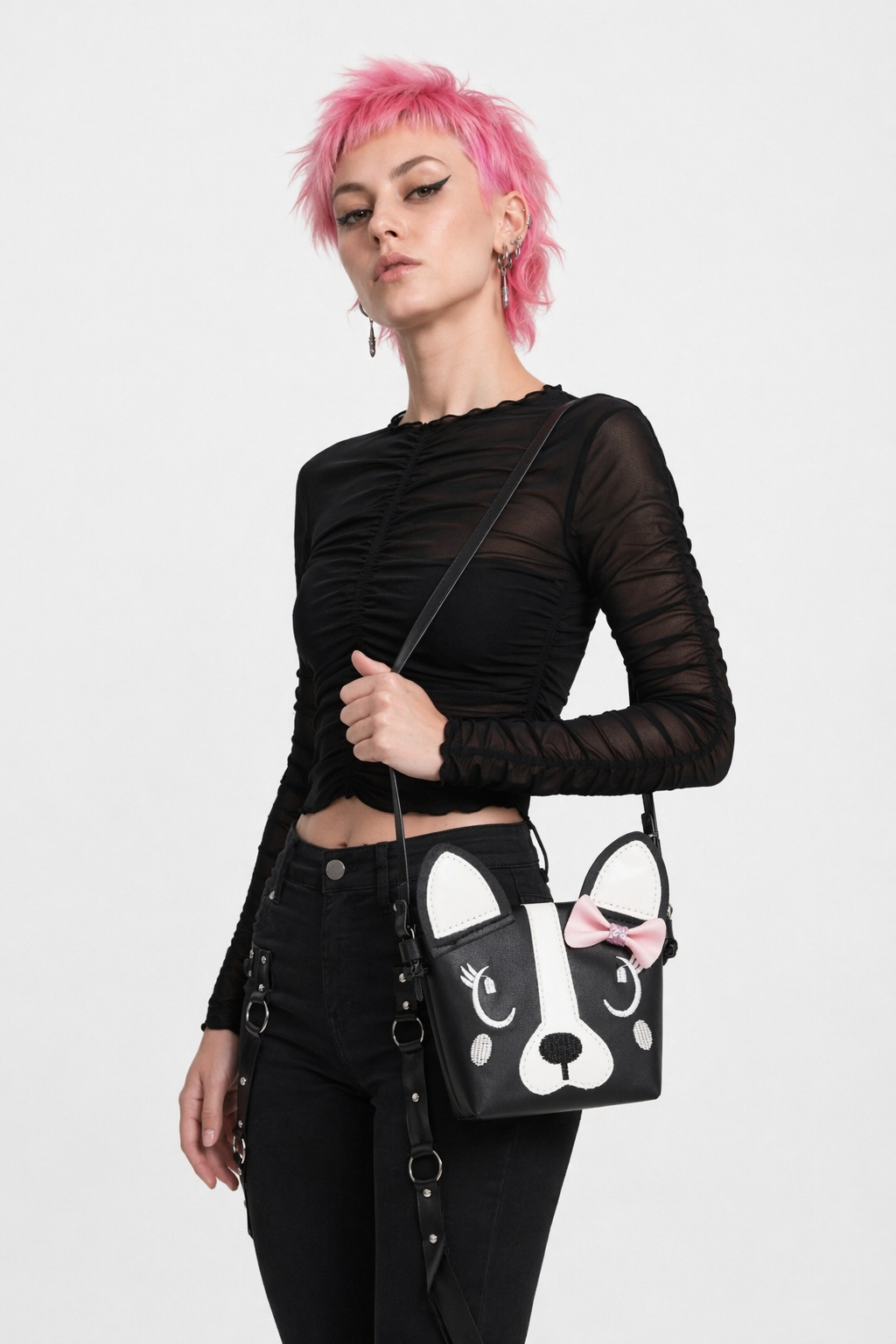Adorable Vegan Leather Puppy Dog Handbags in Unique Colors Black