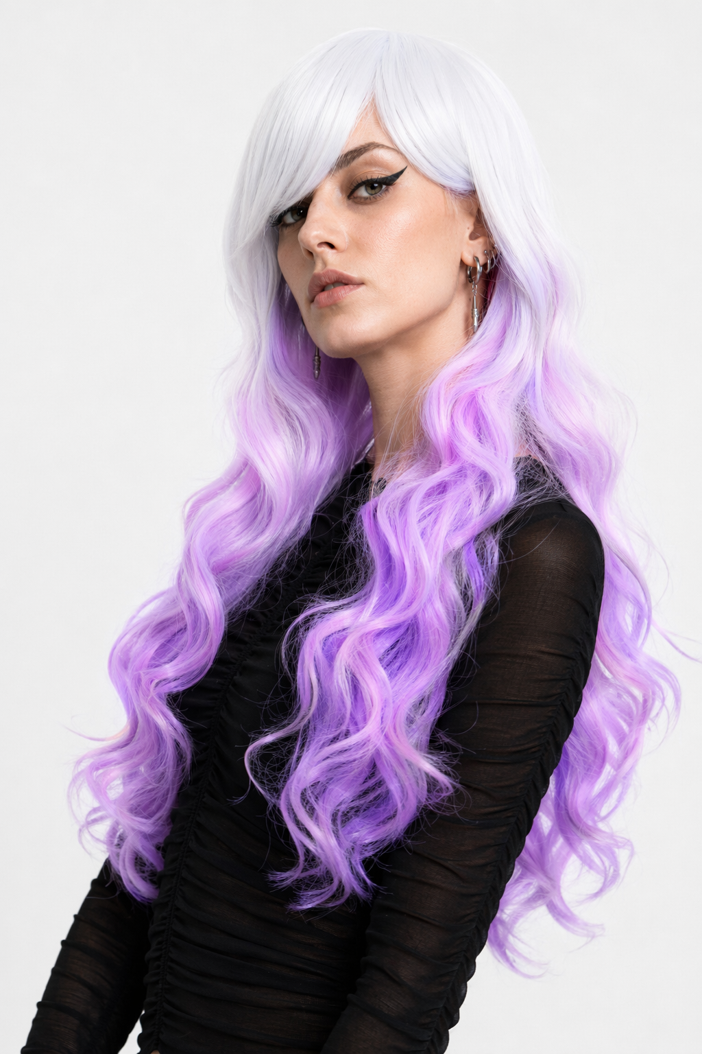 Stunning Long Cosplay Wig with Soft Fringe in Stylish Colors White Purple