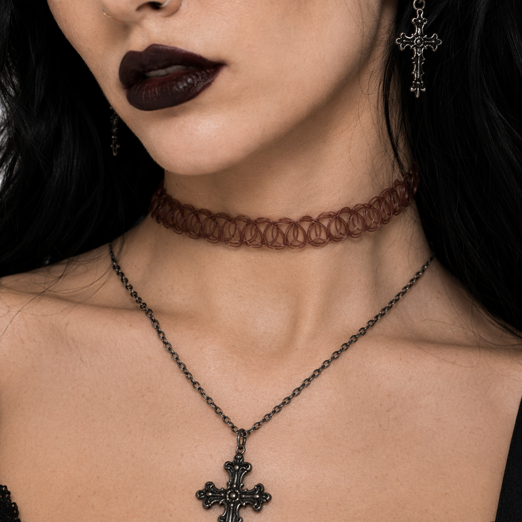 Classic 90s Inspired Choker Necklace in Various Colors Brown