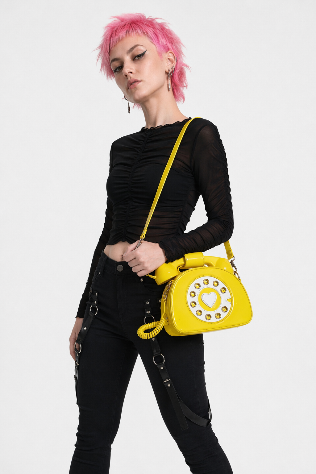 Intricately Detailed 3D Rotary Telephone Handbag in Multiple Colors Yellow