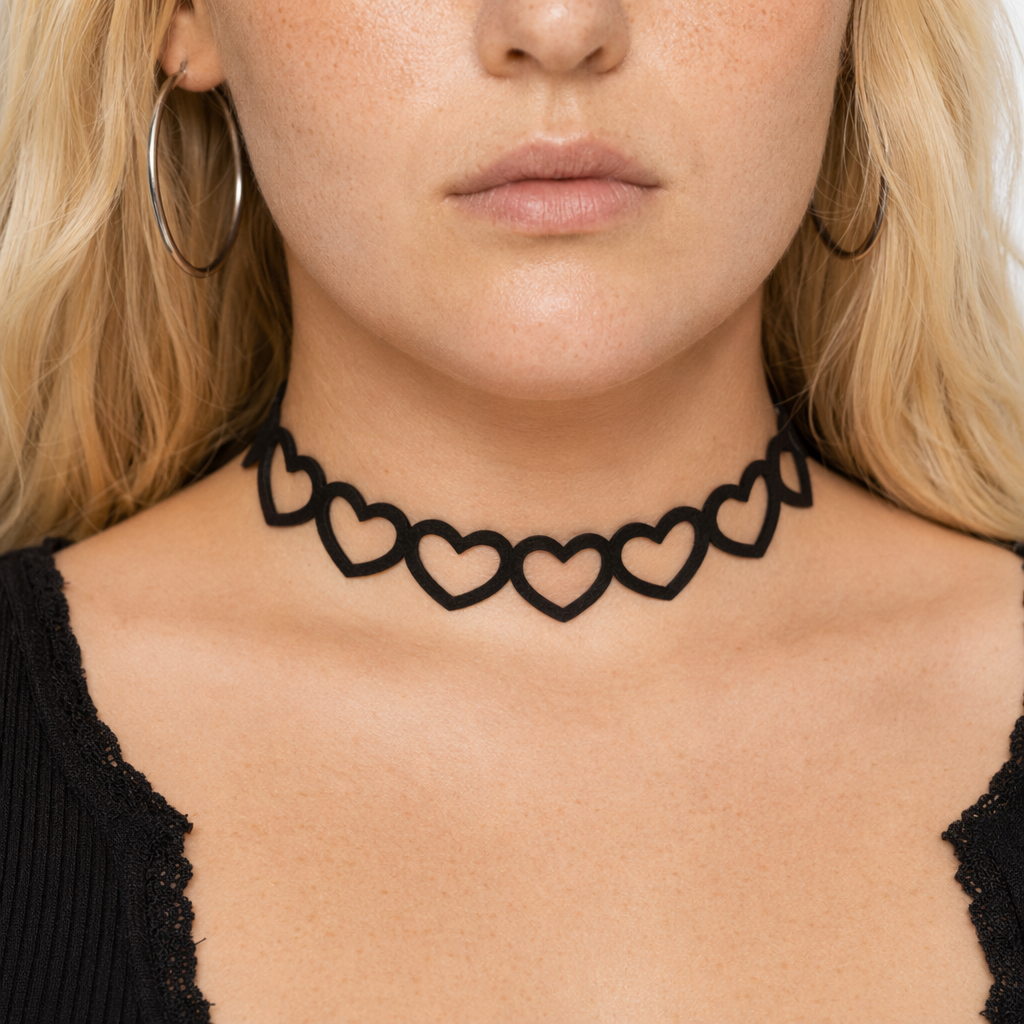 Jet Black Heart Choker Necklace for a Chic Gothic Look Hollow Heart