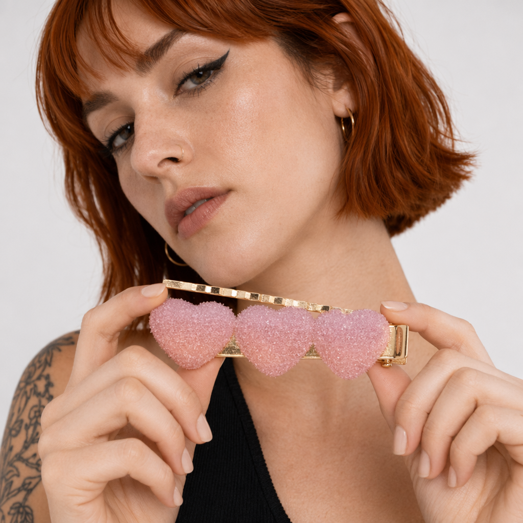Handcrafted 3D Heart Shaped Sugar Candy Hair Clips Pink
