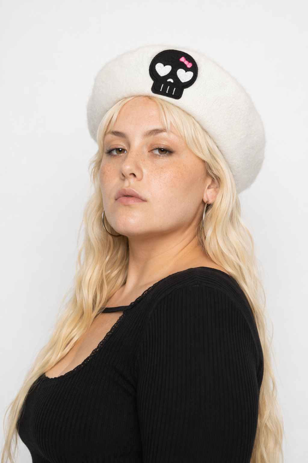 Pink Menhera Nurse Beret for Kawaii Fashion Enthusiasts White Black Skull