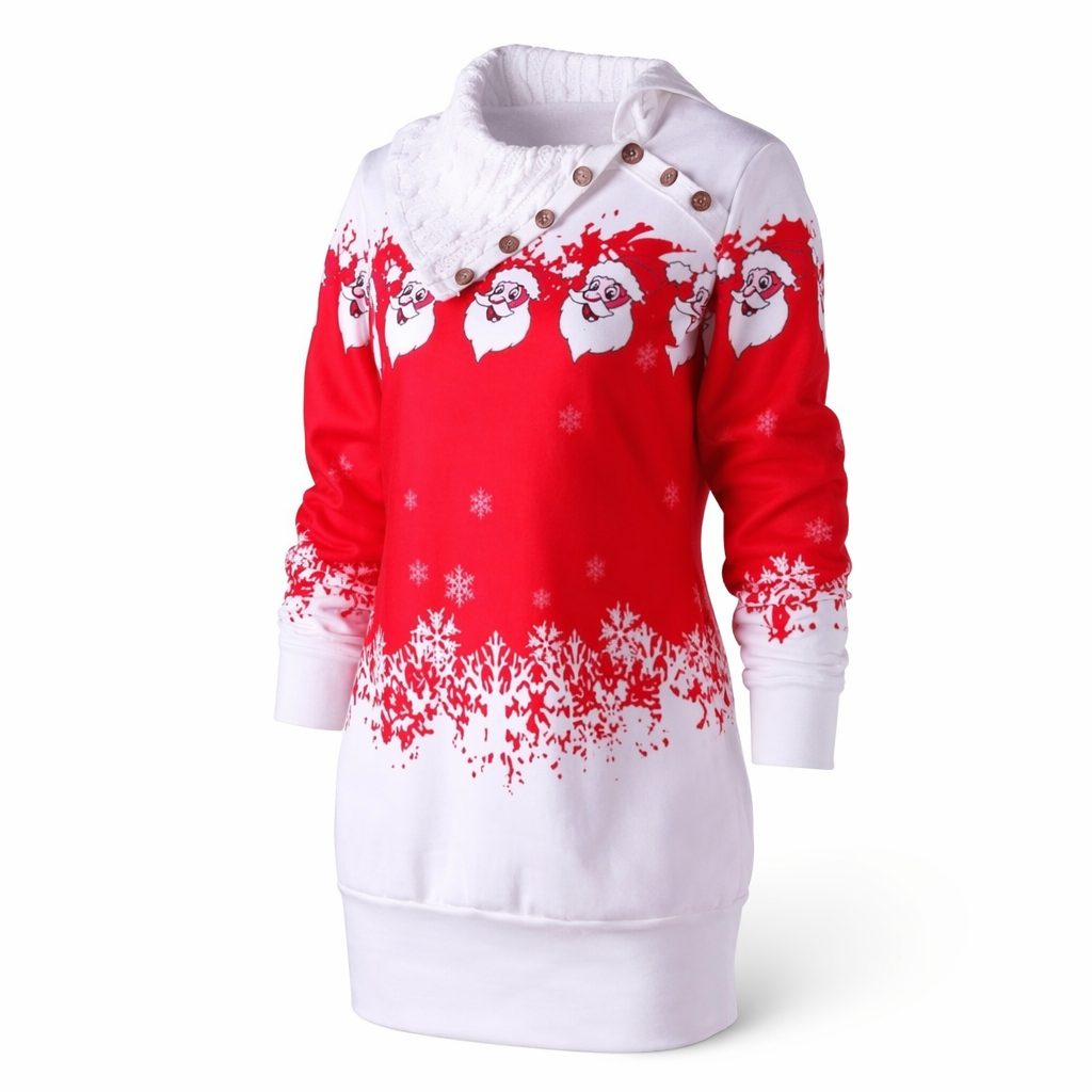 Cozy Cable Knit Cowl Neck Santa Sweater for Holiday Cheer Red