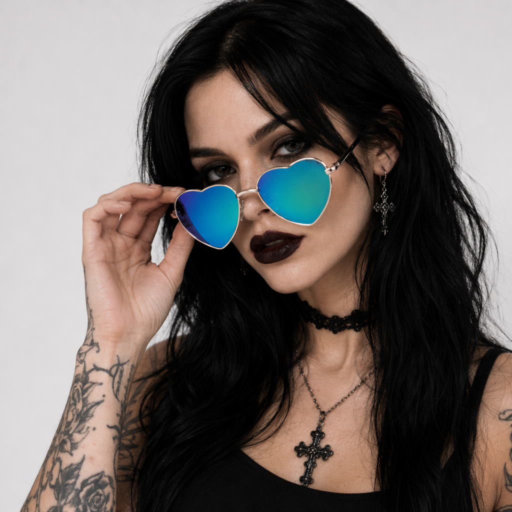 Chic Heart Shaped Aviator Sunglasses in Various Colors Teal Blue