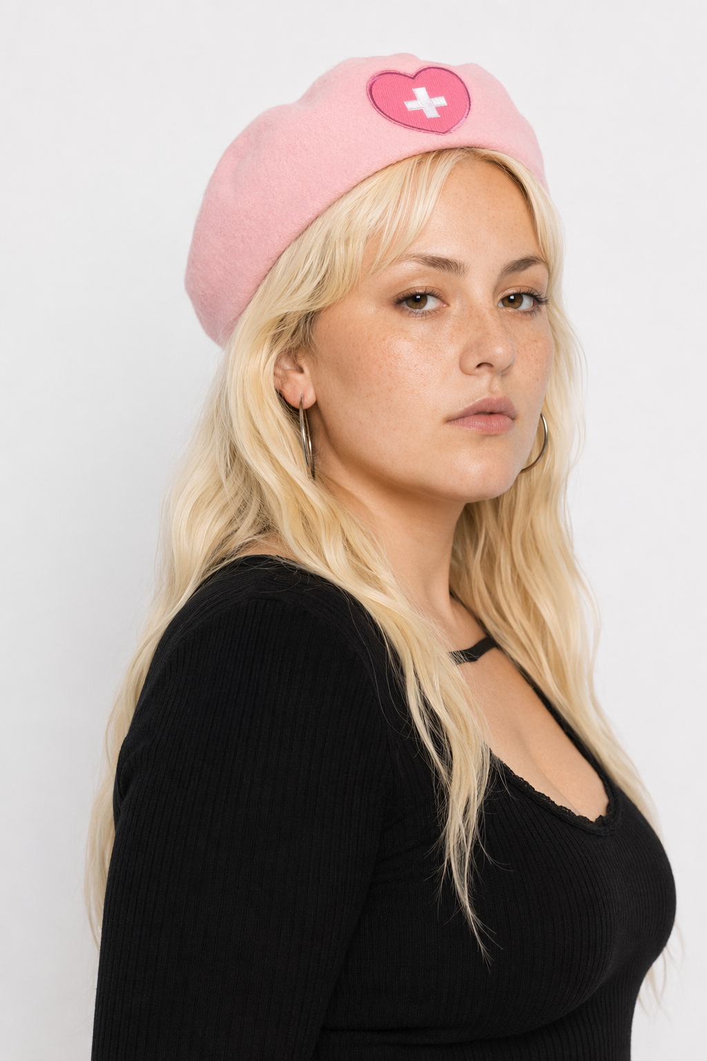 Pink Menhera Nurse Beret for Kawaii Fashion Enthusiasts Pink Cross