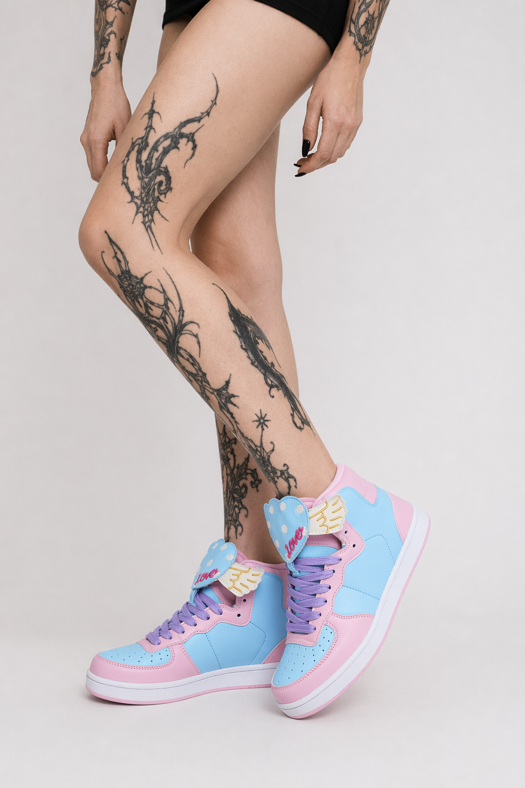 Pastel Harajuku High Top Sneakers with Winged Hearts 9
