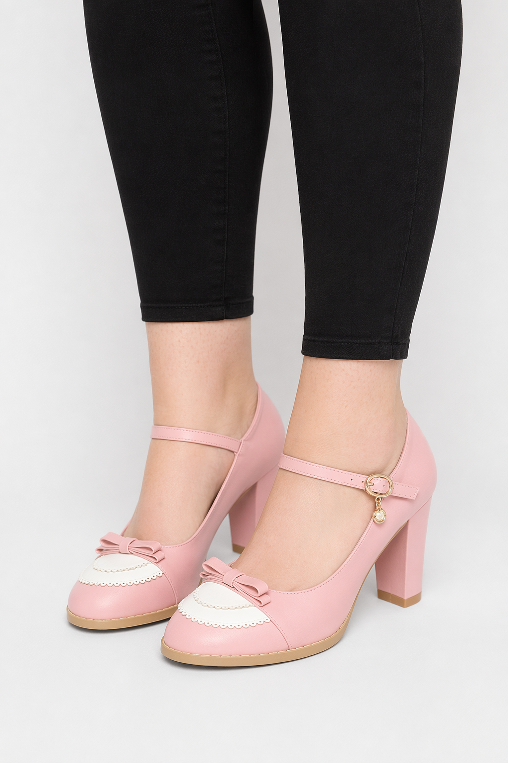 Sweet Lolita Heels with Lace Trim and Bow Details Pink