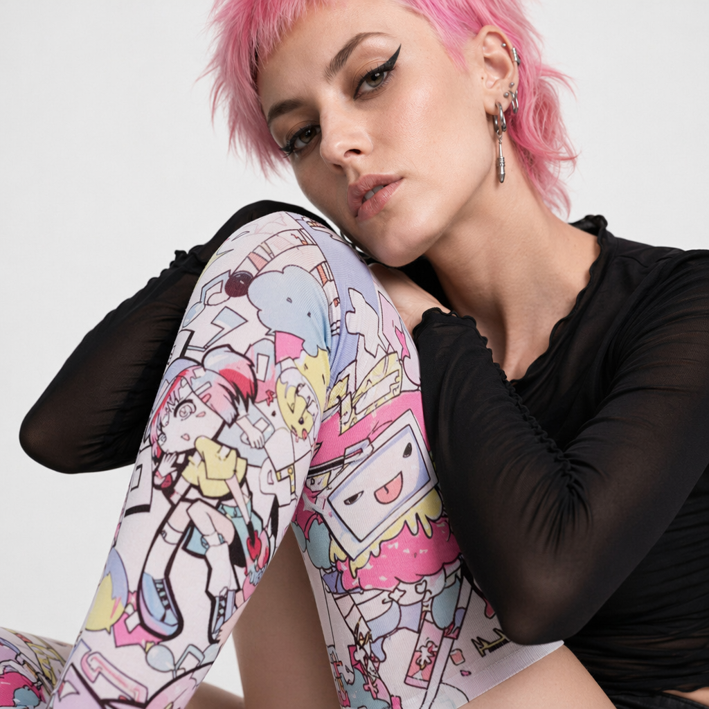 Kawaii Explosion Stockings with Vibrant Pastel Inspired Print Graffiti Style