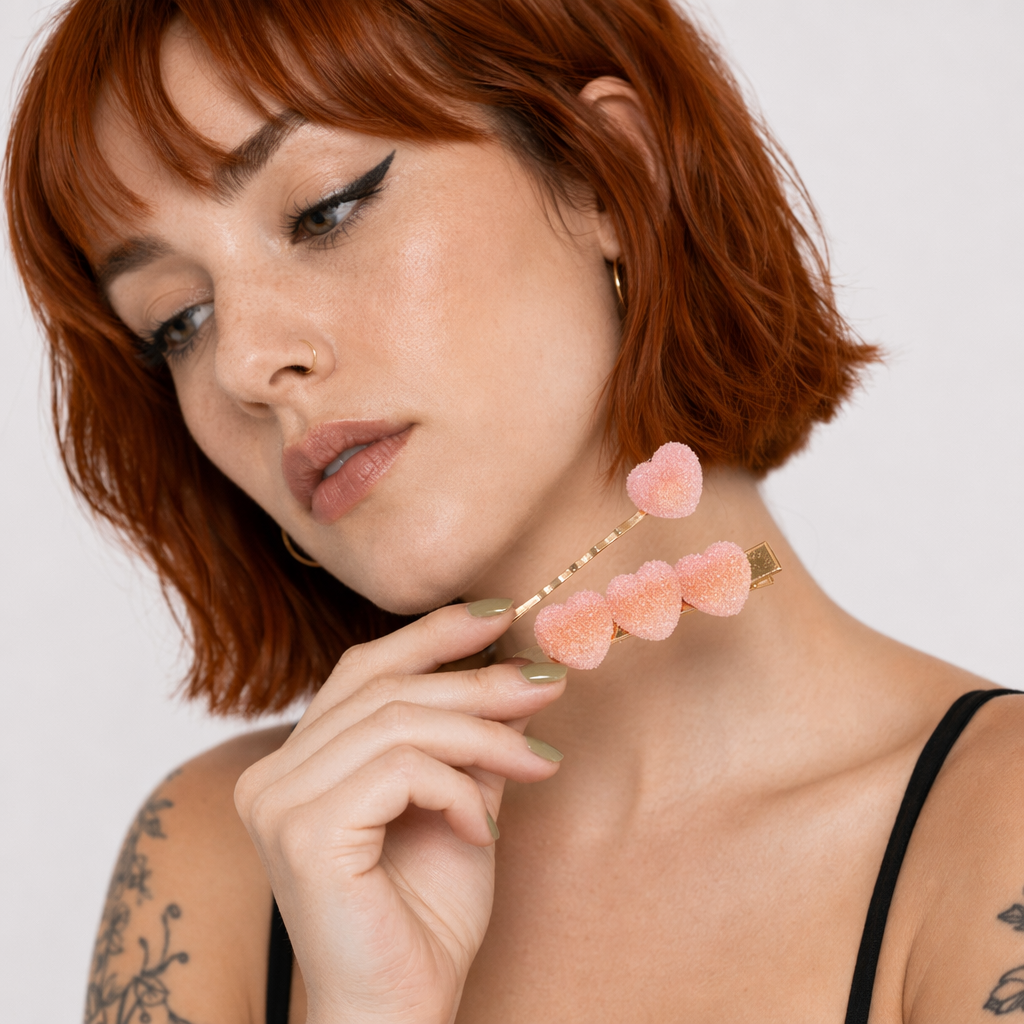 Handcrafted 3D Heart Shaped Sugar Candy Hair Clips Peach