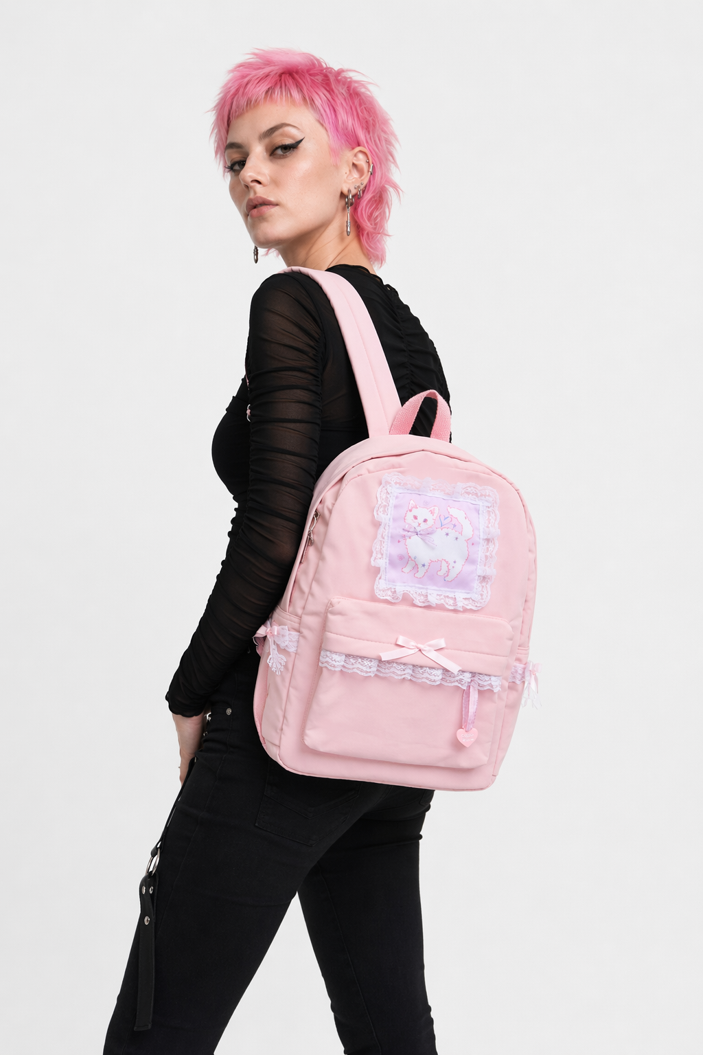 Adorable Kitten Fairy-Kei Backpack with Ribbons and Lace Trim Default Title