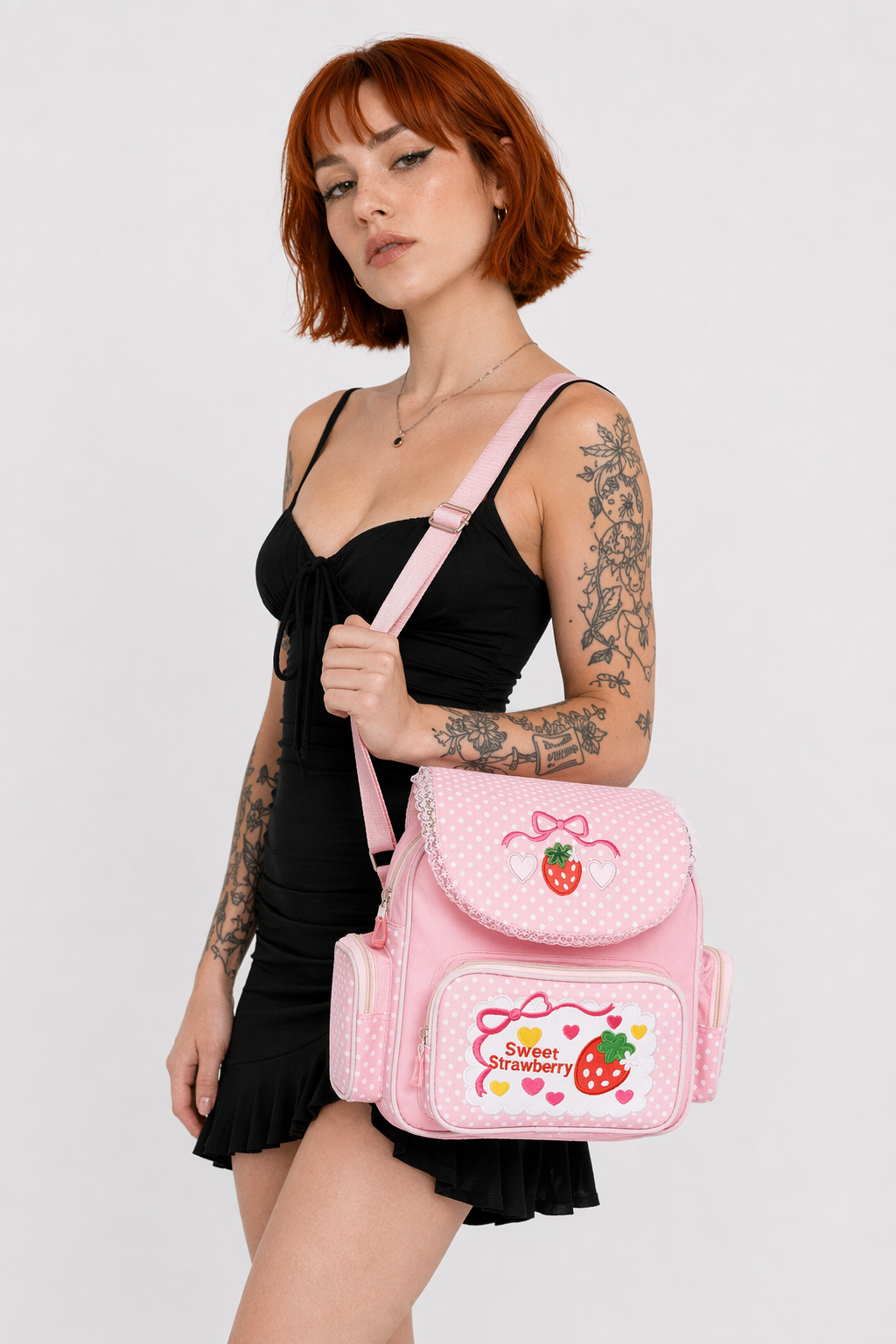 Strawberry Inspired Unicorn Backpack with Adjustable Straps and Pockets Default Title