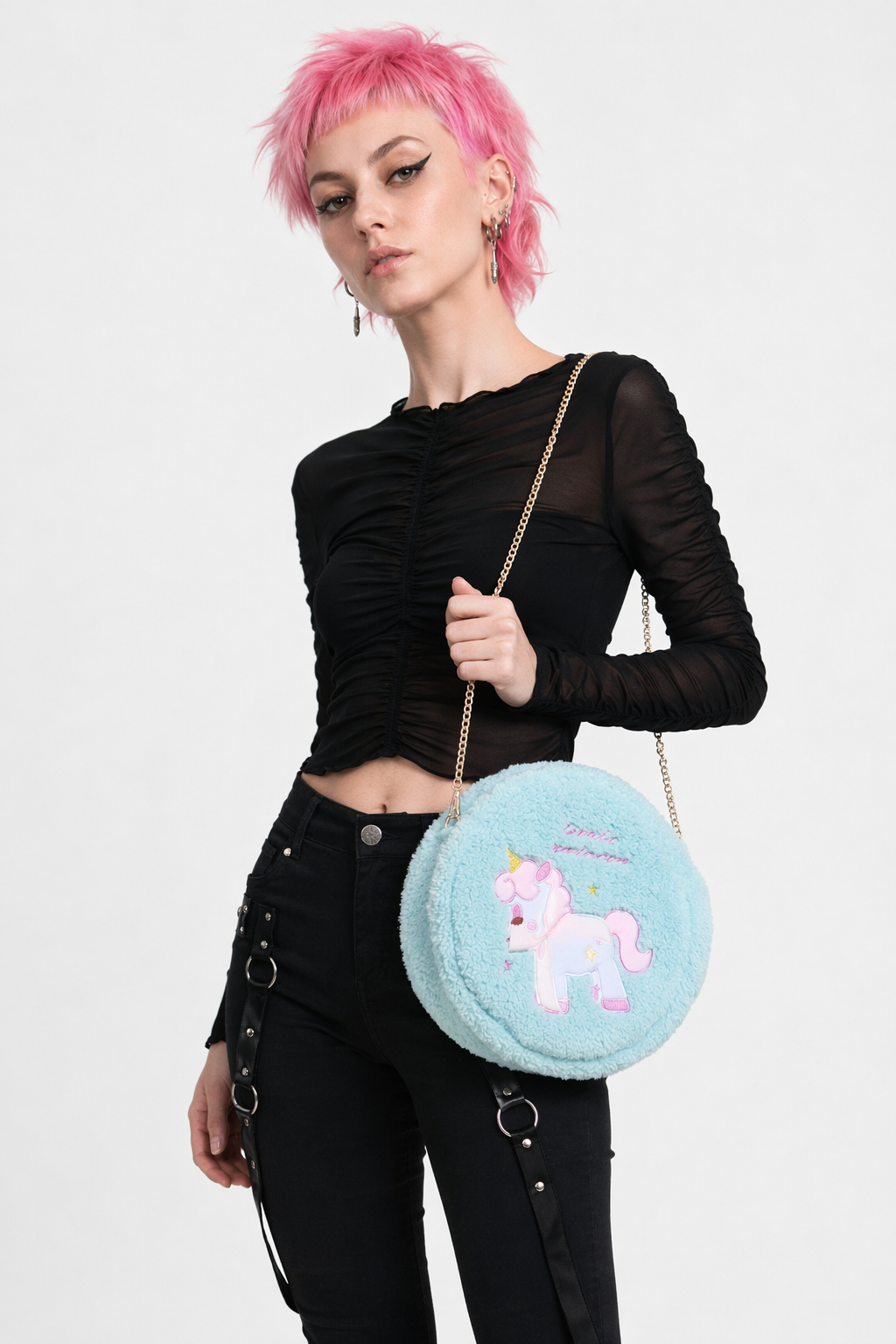 Milky Pastel Fluffy Lolita Purses for Kawaii Fashion Lovers Blue Unicorn Purse