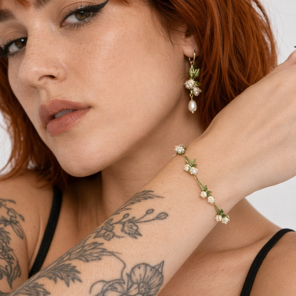 Lily Of The Valley Pearl Bracelet for Whimsical Jewelry Lovers Earrings