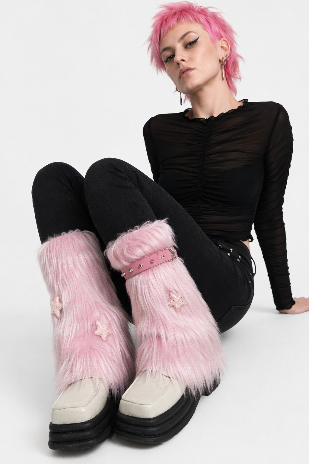 Pink Shaggy Fur Boot Covers for Dollcore and Barbie Inspired Outfits Boot Cuffs