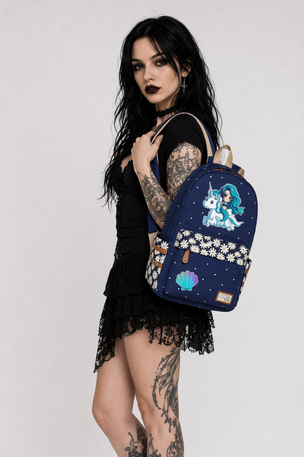 Kawaii Mermaid and Sea Creature Backpacks in Fun Designs Navy Blue 2