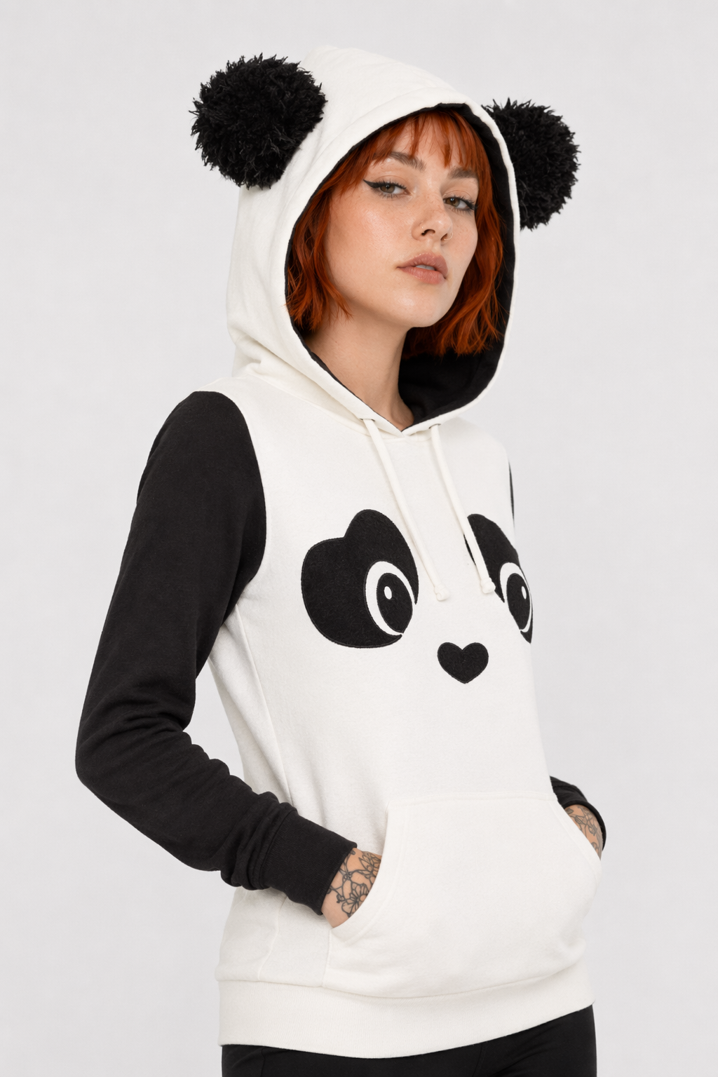 Cute Panda Bear Inspired Hoodie with Fuzzy Ears and Warm Sleeves S