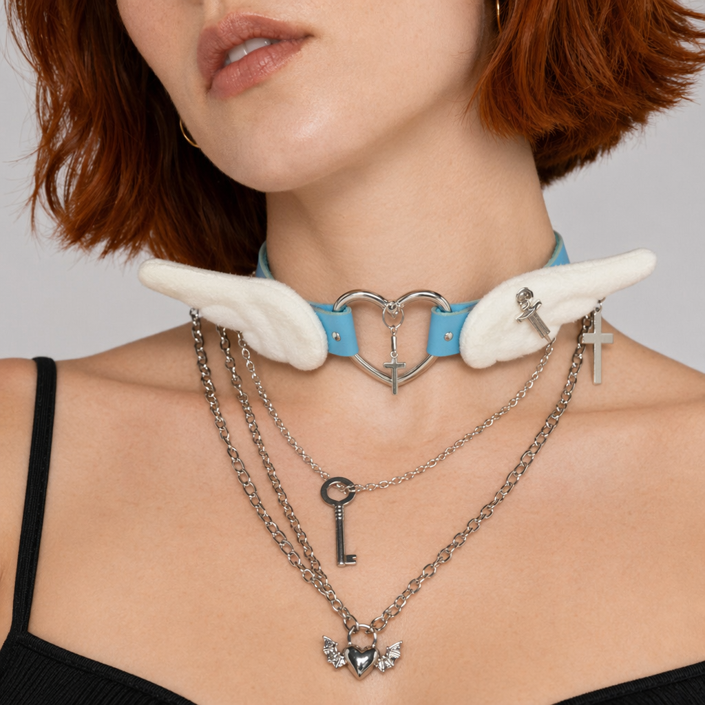 Menhera Lovecore Choker for Sweet and Edgy Style Blue