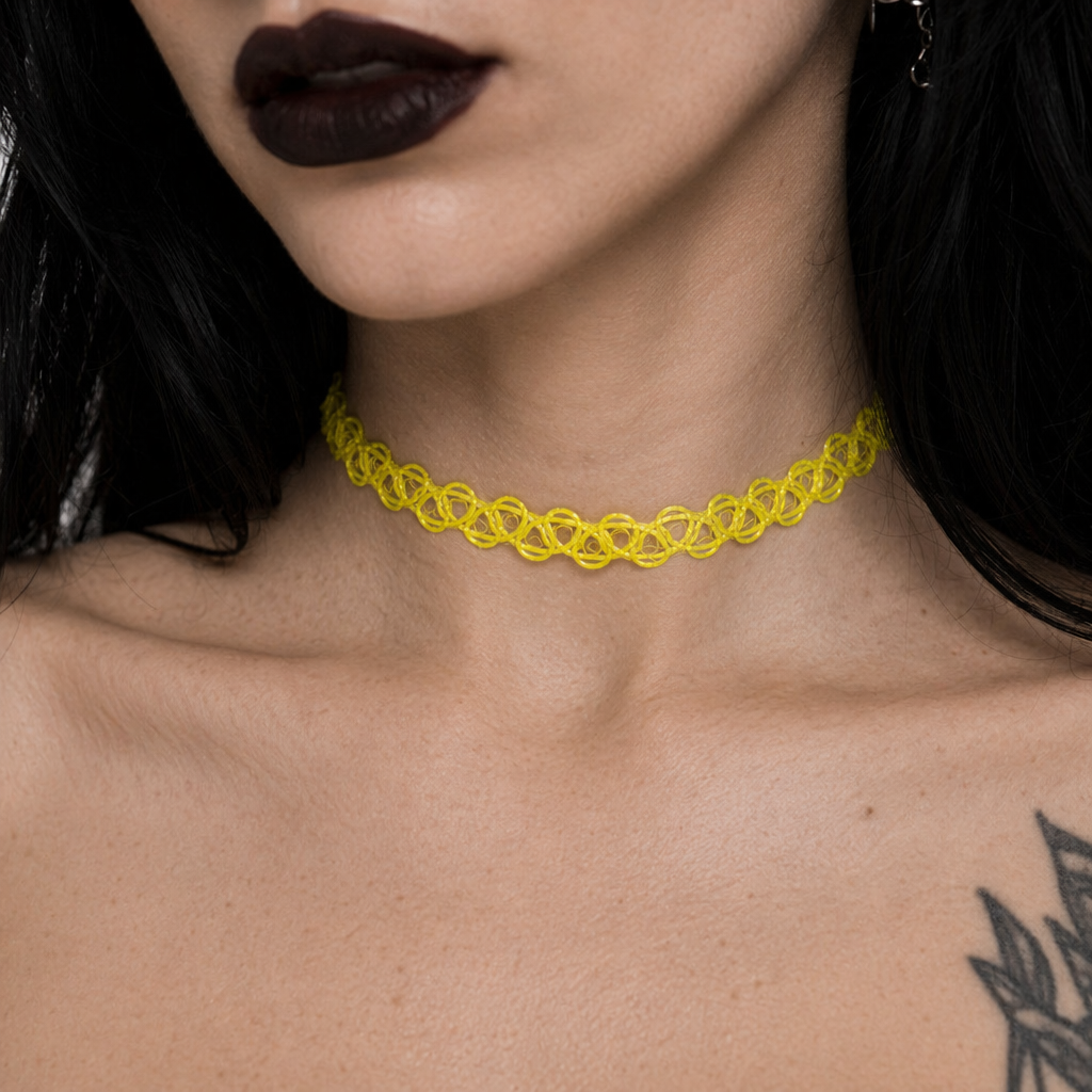 Classic 90s Inspired Choker Necklace in Various Colors Yellow