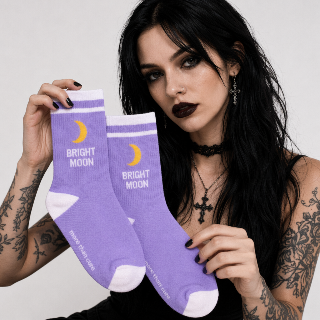 Cute Fairy Kei Moon Socks for Magical Girl Anime Aesthetic Purple Moon