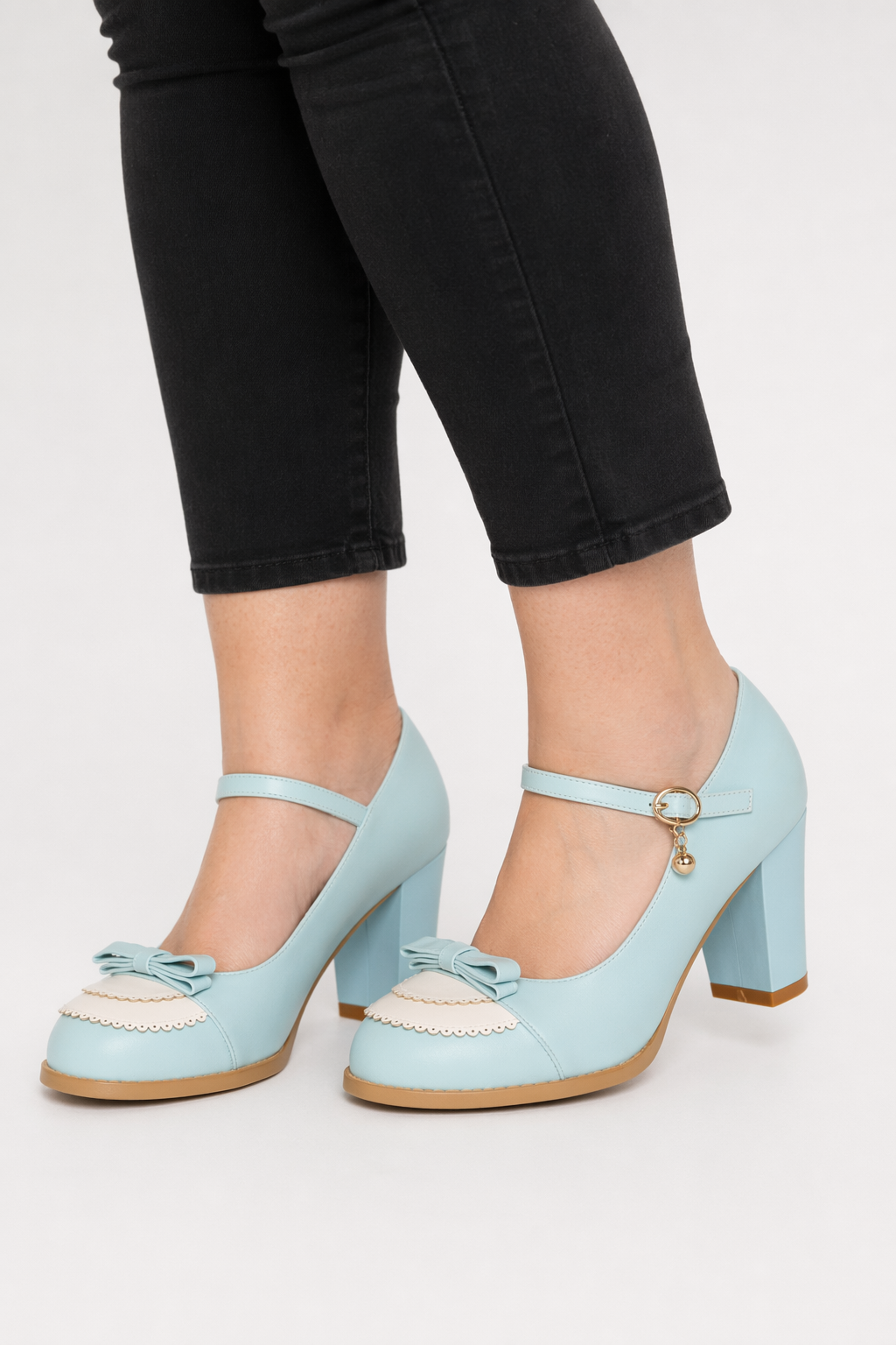 Sweet Lolita Heels with Lace Trim and Bow Details Blue