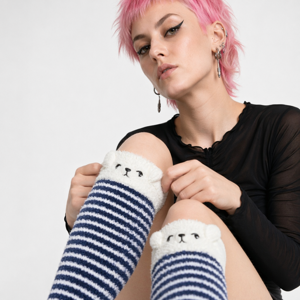 Cozy Furry Thigh High Stockings for Adults Default Title