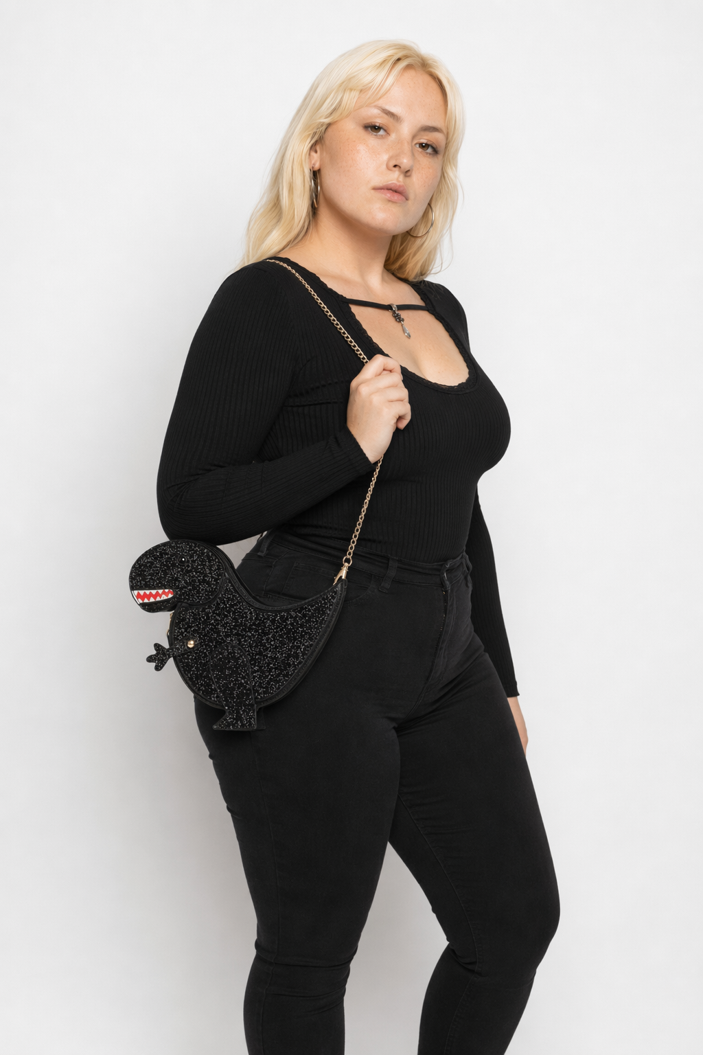 Shimmering Tyrannosaurus Rex 3D Handbag in Vegan Leather Black