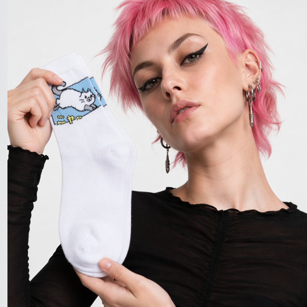Kawaii Japanese Harajuku Cotton Prehistoric Socks White Cat