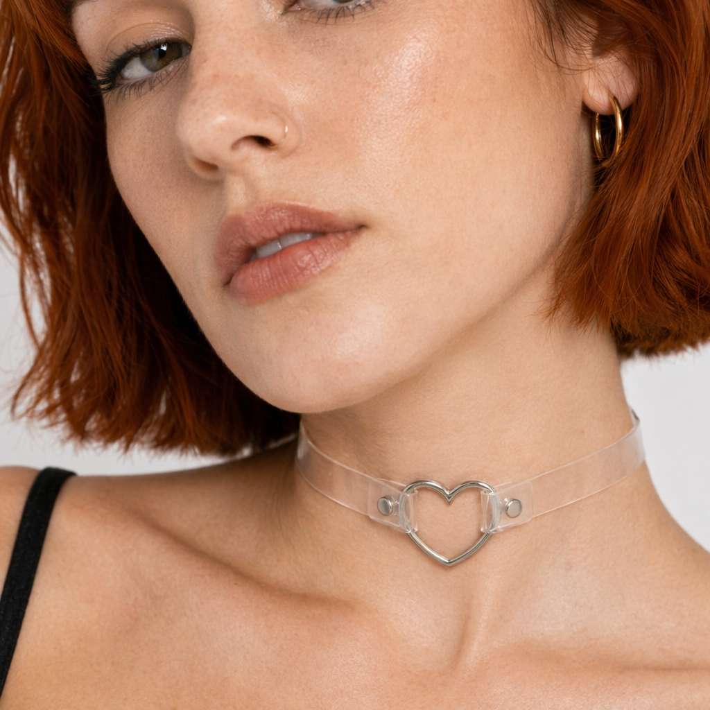 Candy Colored Heart Choker in Vegan Leather for Cosparty Fun Clear