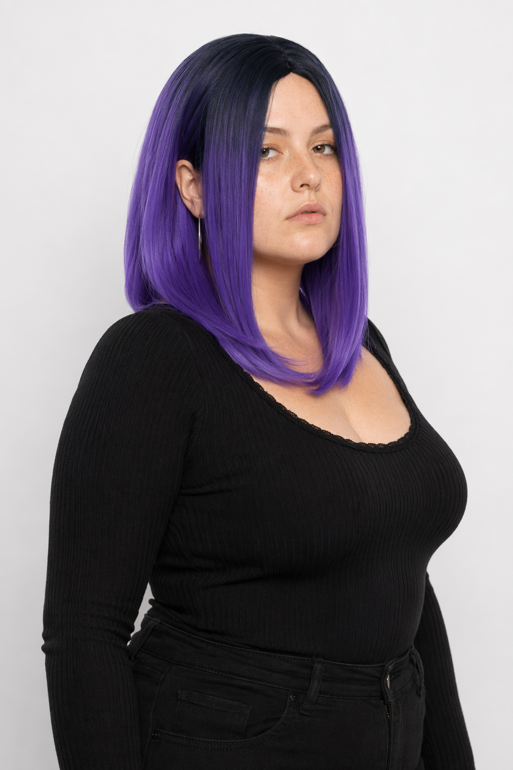Medium Length Ombre Long Bob Wig in Chic Colorful Style Dark Purple