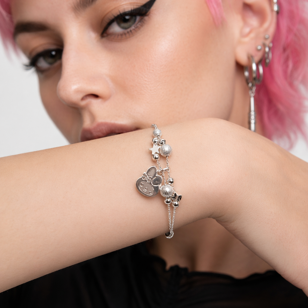 Kawaii Beaded Bracelets Inspired by Sanrio Characters Silver Melody