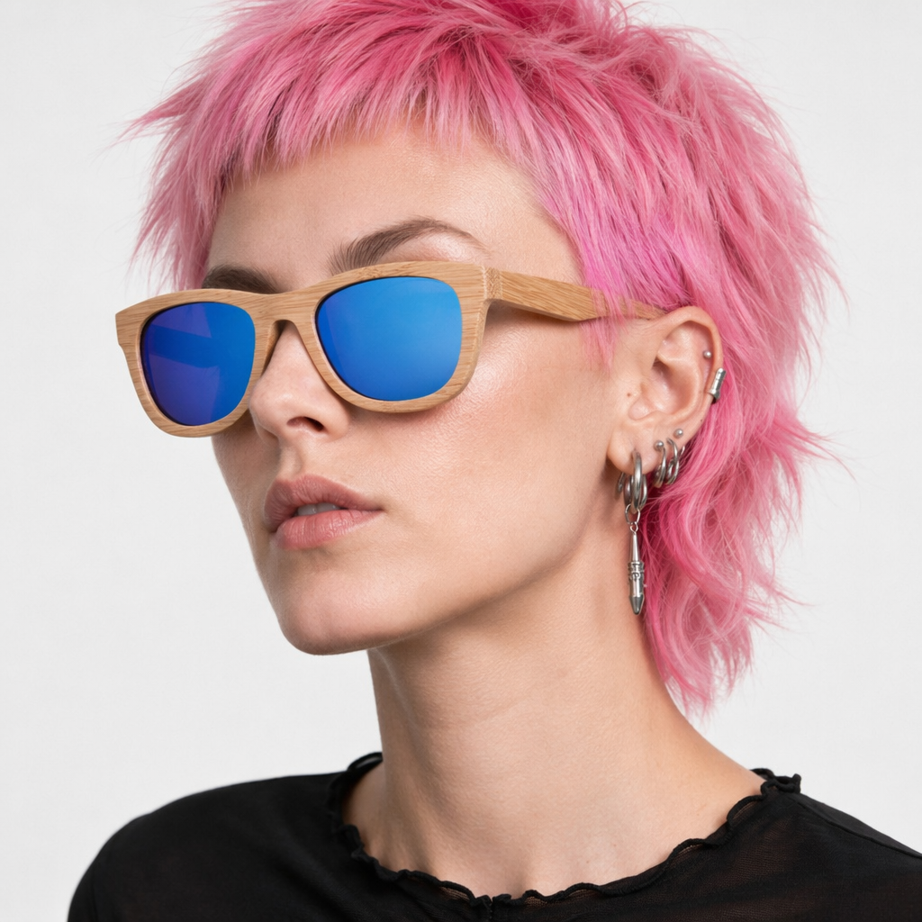 Chic Bamboo Wood Sunglasses for Style and UV Protection Blue