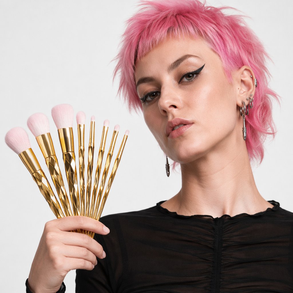 Magical Glittery Unicorn Makeup Brush Set 7pcs Gold