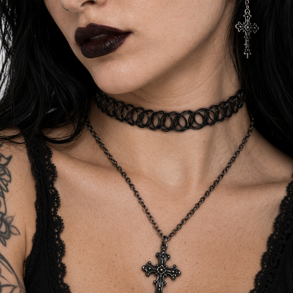Classic 90s Inspired Choker Necklace in Various Colors Black