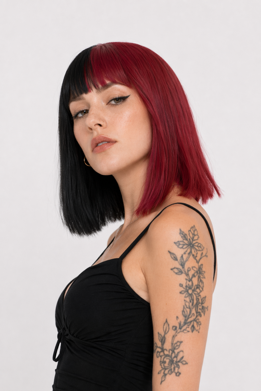 Black and Red Two-Tone Long Wavy Lolita Wig Instock 30CM Bob Wig