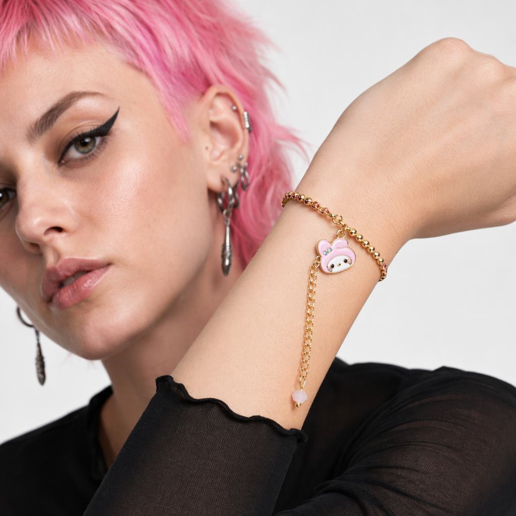 Kawaii Beaded Bracelets Inspired by Sanrio Characters Pink Chain Melody