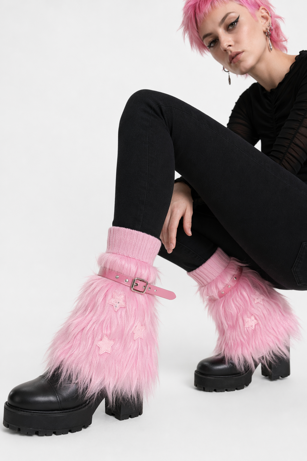 Pink Shaggy Fur Boot Covers for Dollcore and Barbie Inspired Outfits 3 piece Set