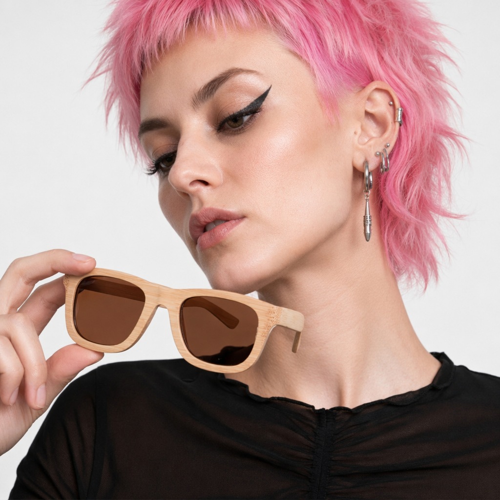 Chic Bamboo Wood Sunglasses for Style and UV Protection Brown with case