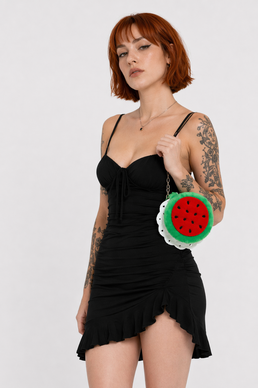 Tropical Fruit Coin Bags with Embroidery and Secure Zipper Watermelon Circle