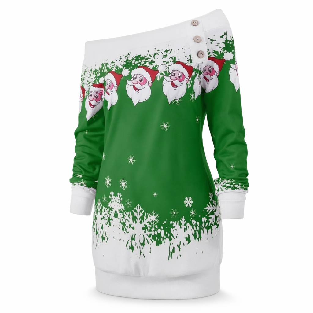 Cable Knit Off-the-Shoulder Santa Sweater for Cozy Holiday Style Green
