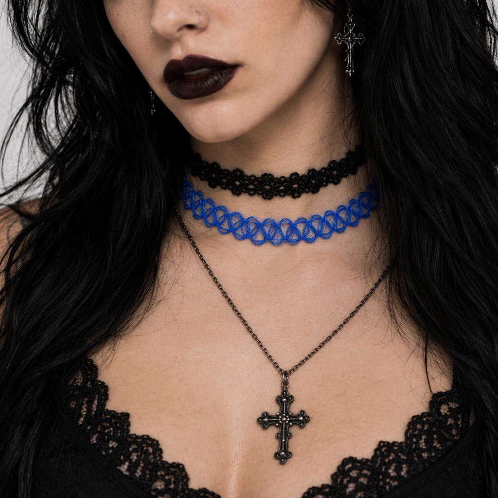 Classic 90s Inspired Choker Necklace in Various Colors Blue