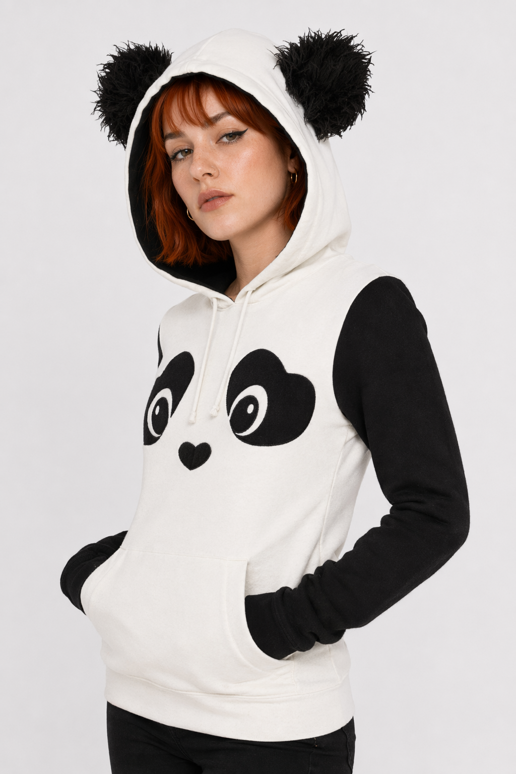 Cute Panda Bear Inspired Hoodie with Fuzzy Ears and Warm Sleeves M
