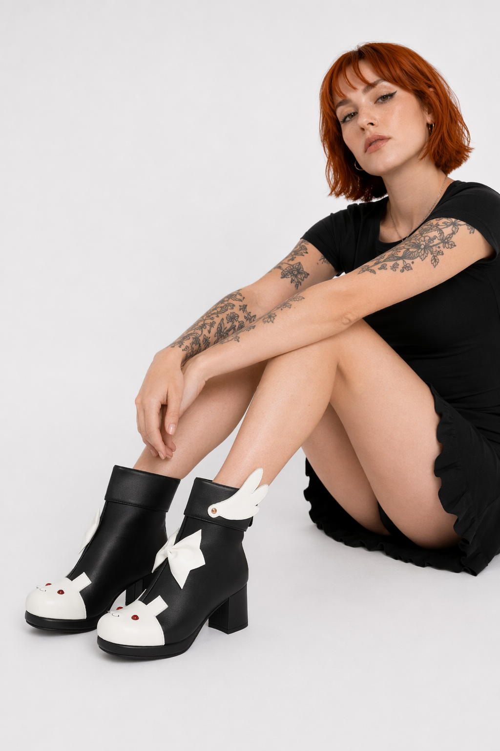 Bunny Booties with Wings for Magical Girl and Lolita Fashion Black