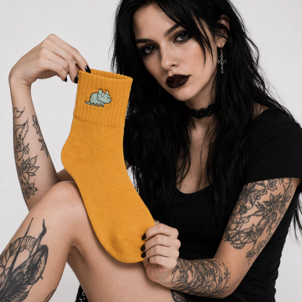 Adorable Kawaii Baby Dinosaur Socks for Cute Style Mustard Triceratops