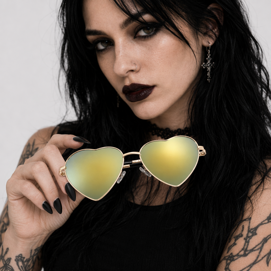 Chic Heart Shaped Aviator Sunglasses in Various Colors Gold