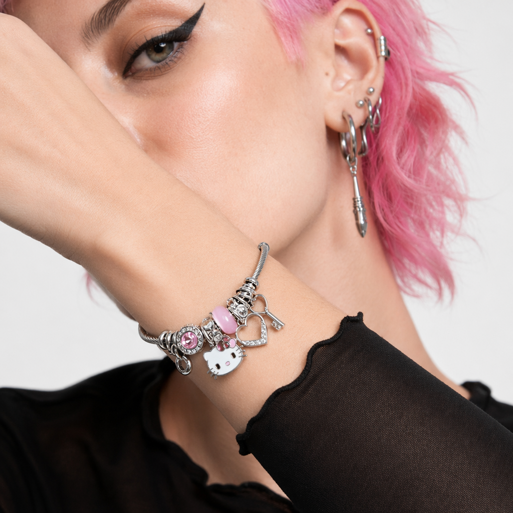 Kawaii Beaded Bracelets Inspired by Sanrio Characters Kitty Pink