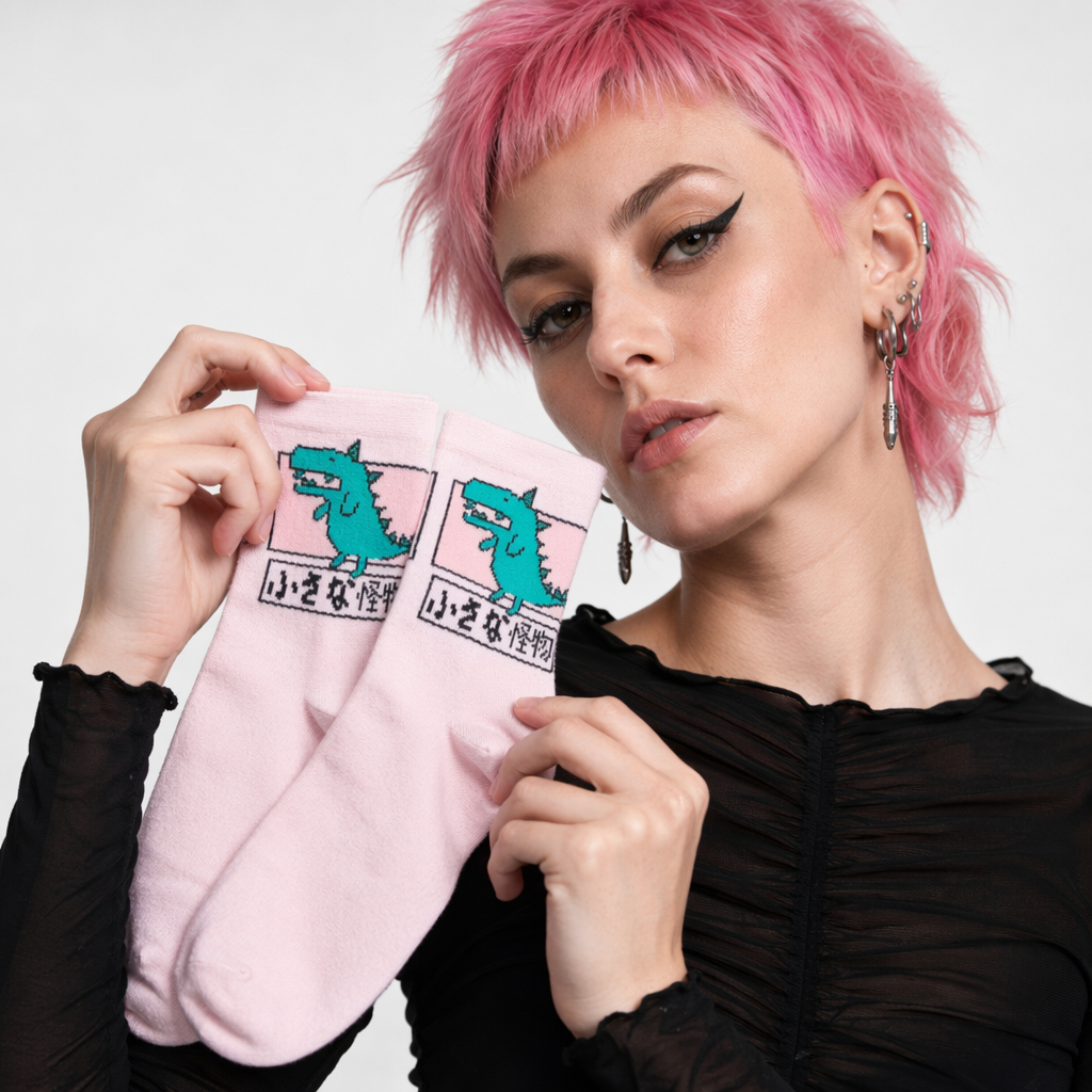 Kawaii Japanese Harajuku Cotton Prehistoric Socks Pink Dinosaur