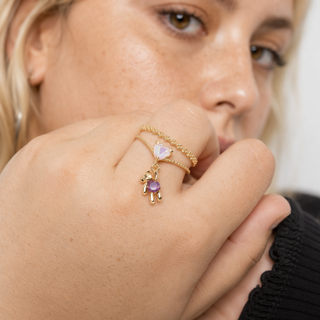 Kawaii Babydoll Rings for Whimsical Stacking and Playful Style Bear