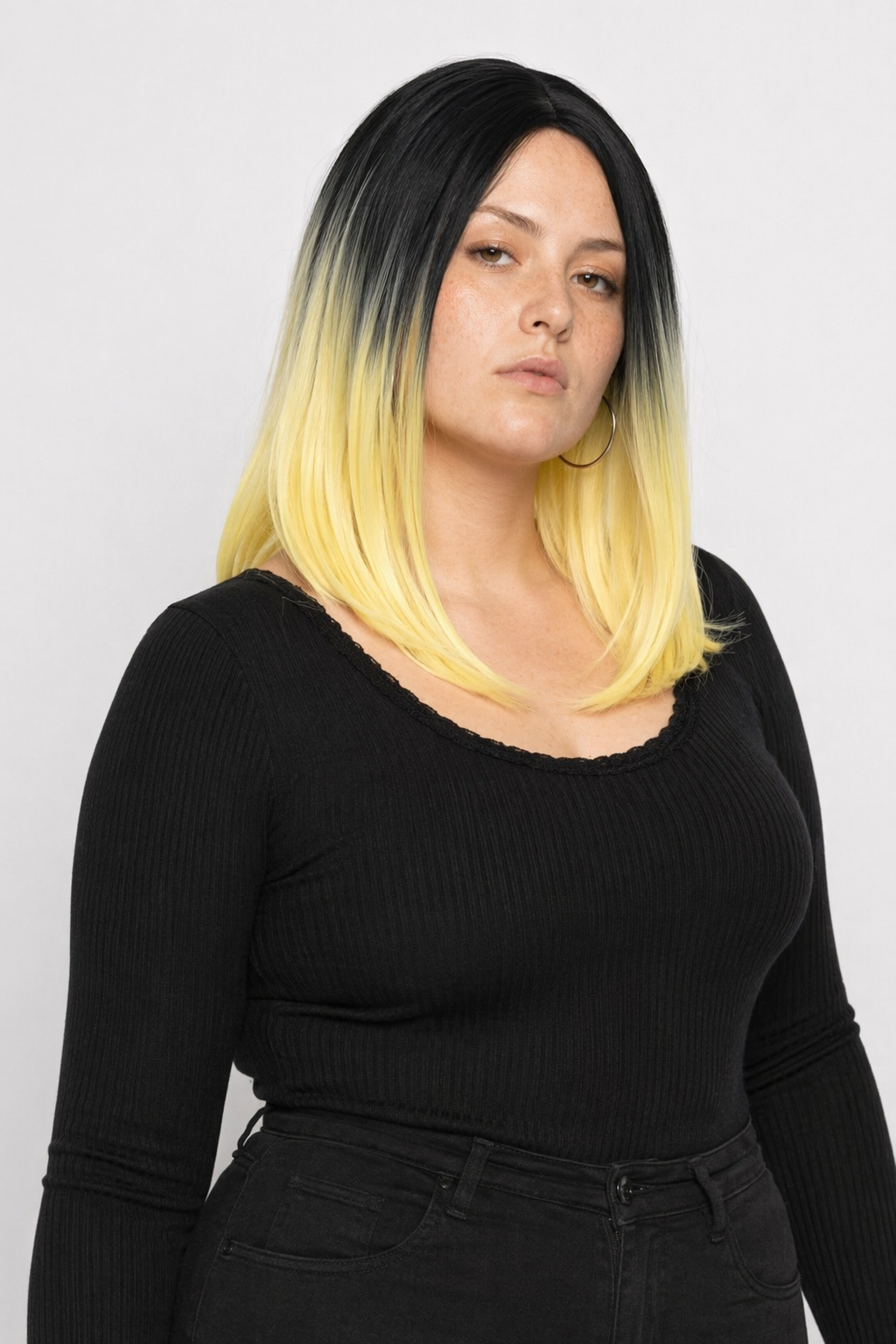 Medium Length Ombre Long Bob Wig in Chic Colorful Style Yellow
